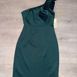 Eliza J One-Shoulder Emerald Bow Dress
